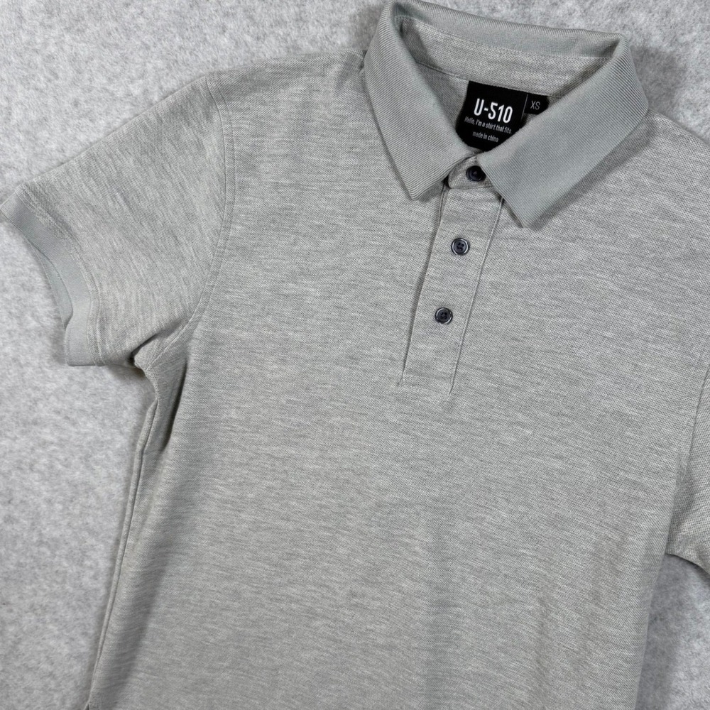 U-510 Mens XS Polo Shirt Heather Gray Short Sleeve Pique Knit Casual Golf Top
